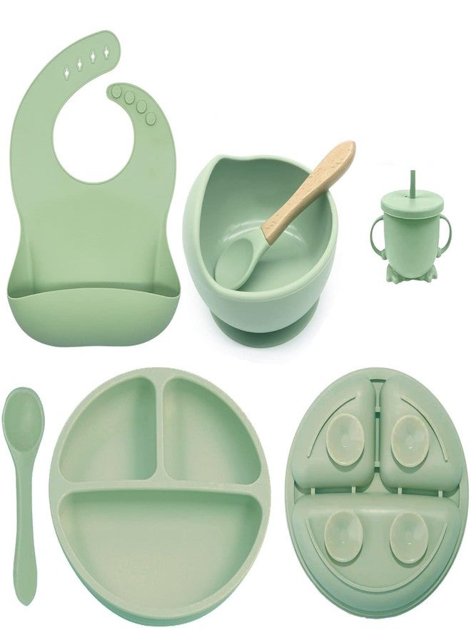 Kresal 6 Piece Silicone Baby Feeding Set, Suction Bowl & Plate, Bib, Spoon, Fork, Sippy Cup, BPA-Free, Non-Slip, Microwave Safe, Baby Dinner Set for 6+ Months, Toddler Essentials (Green) - Image 1