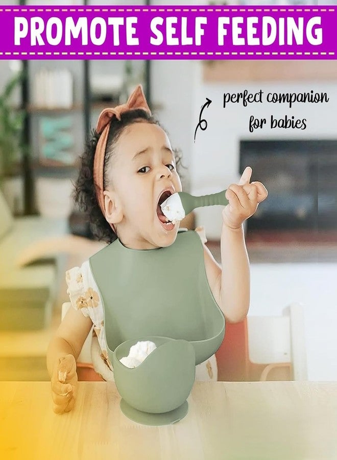 Kresal 6 Piece Silicone Baby Feeding Set, Suction Bowl & Plate, Bib, Spoon, Fork, Sippy Cup, BPA-Free, Non-Slip, Microwave Safe, Baby Dinner Set for 6+ Months, Toddler Essentials (Green) - Image 4