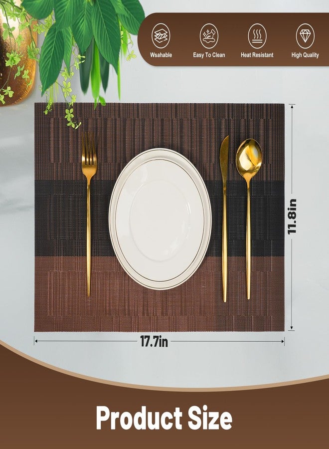 flohar Placemats Set of 8，Non-Slip PVC Weave Table Mats Easy to Clean，Heat Resistant Place Mats for Kitchen Dining Table Decoration Indoor Outdoor，Black Brown - Image 2