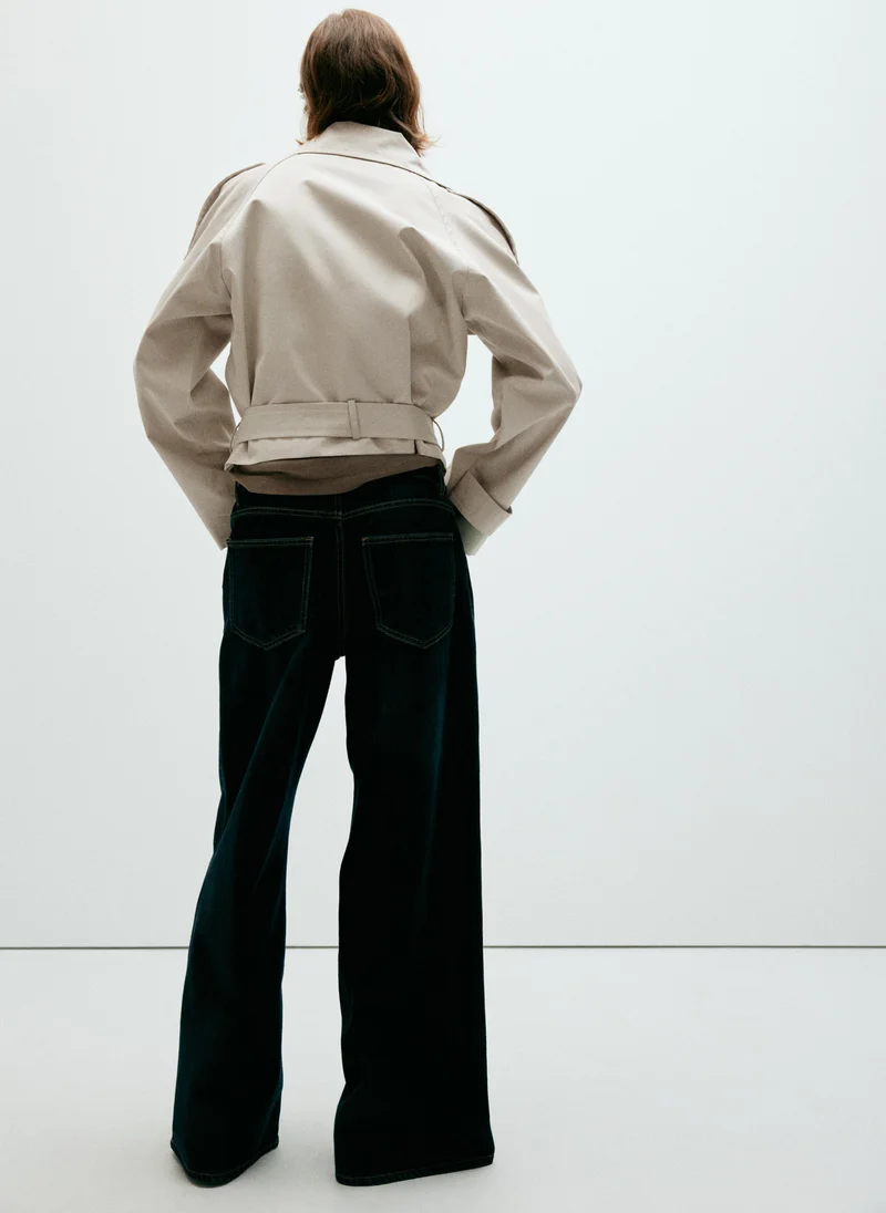مانجو Double-Breasted Cropped Trench Coat