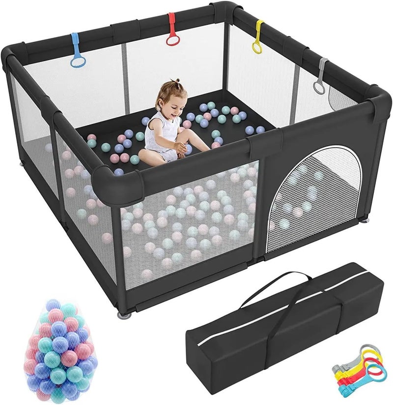 HOTSUAE Baby Playpen - Kids Protective Indoor Game Fence, Black (120 x 120 cm) - Image 1