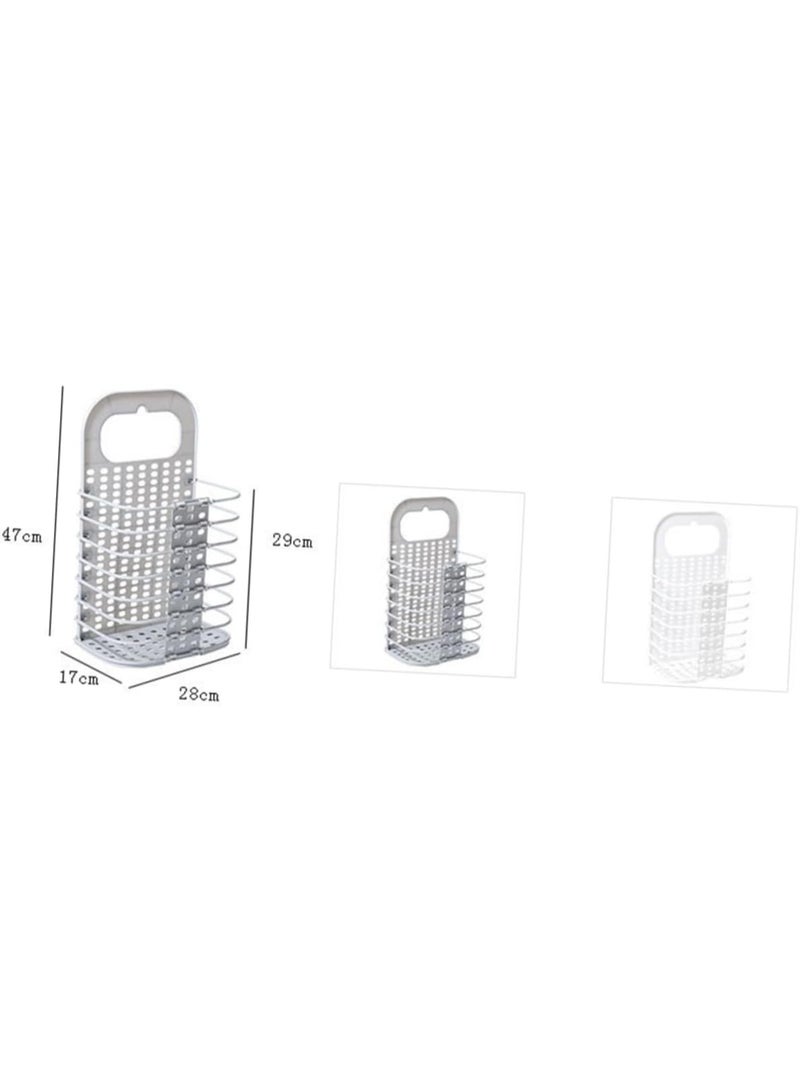 general Foldable Household Laundry Basket Wall-Mounted Plastic Clothes Hamper with Handle Sturdy Gray Storage for Bathroom Bedroom and Toilets - Image 2