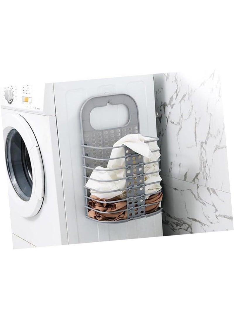general Foldable Household Laundry Basket Wall-Mounted Plastic Clothes Hamper with Handle Sturdy Gray Storage for Bathroom Bedroom and Toilets - Image 3