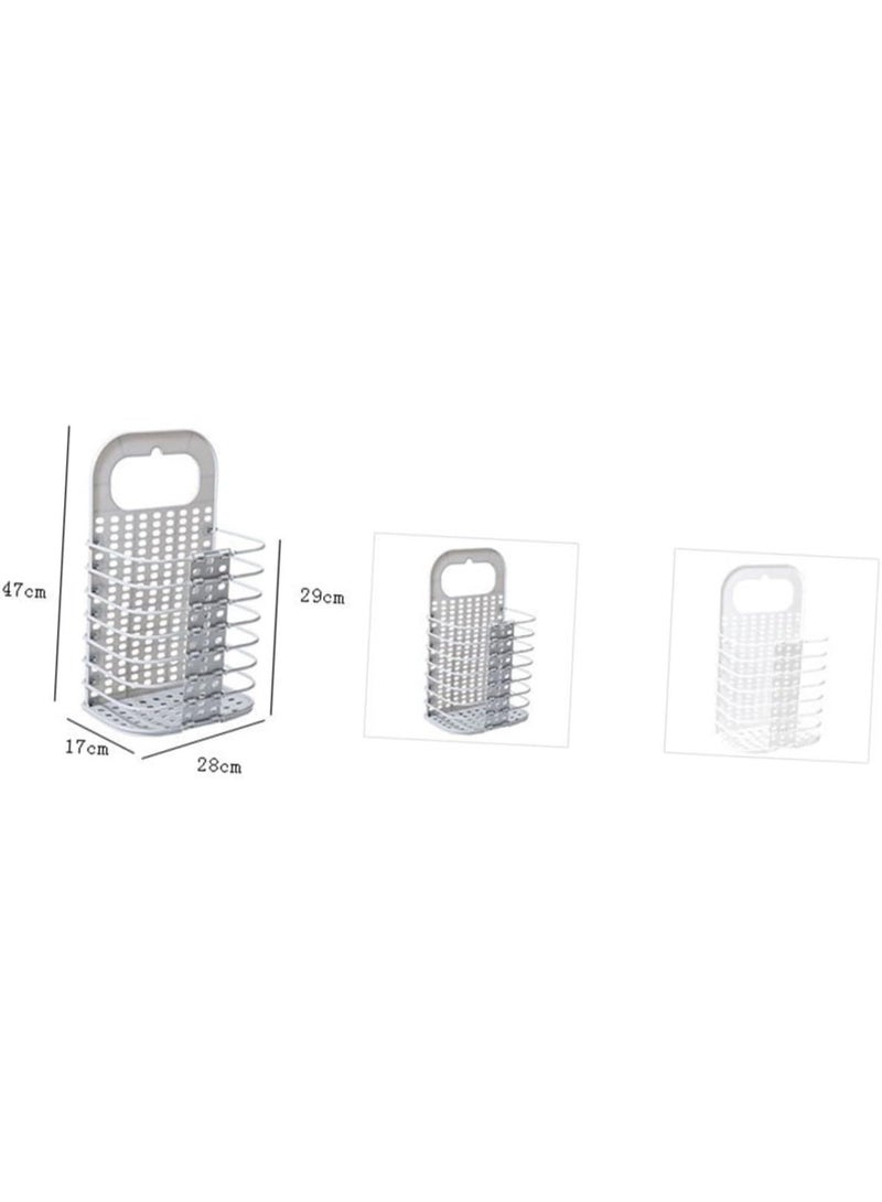 general Foldable Household Laundry Basket Wall-Mounted Plastic Clothes Hamper with Handle Sturdy Gray Storage for Bathroom Bedroom and Toilets - Image 2