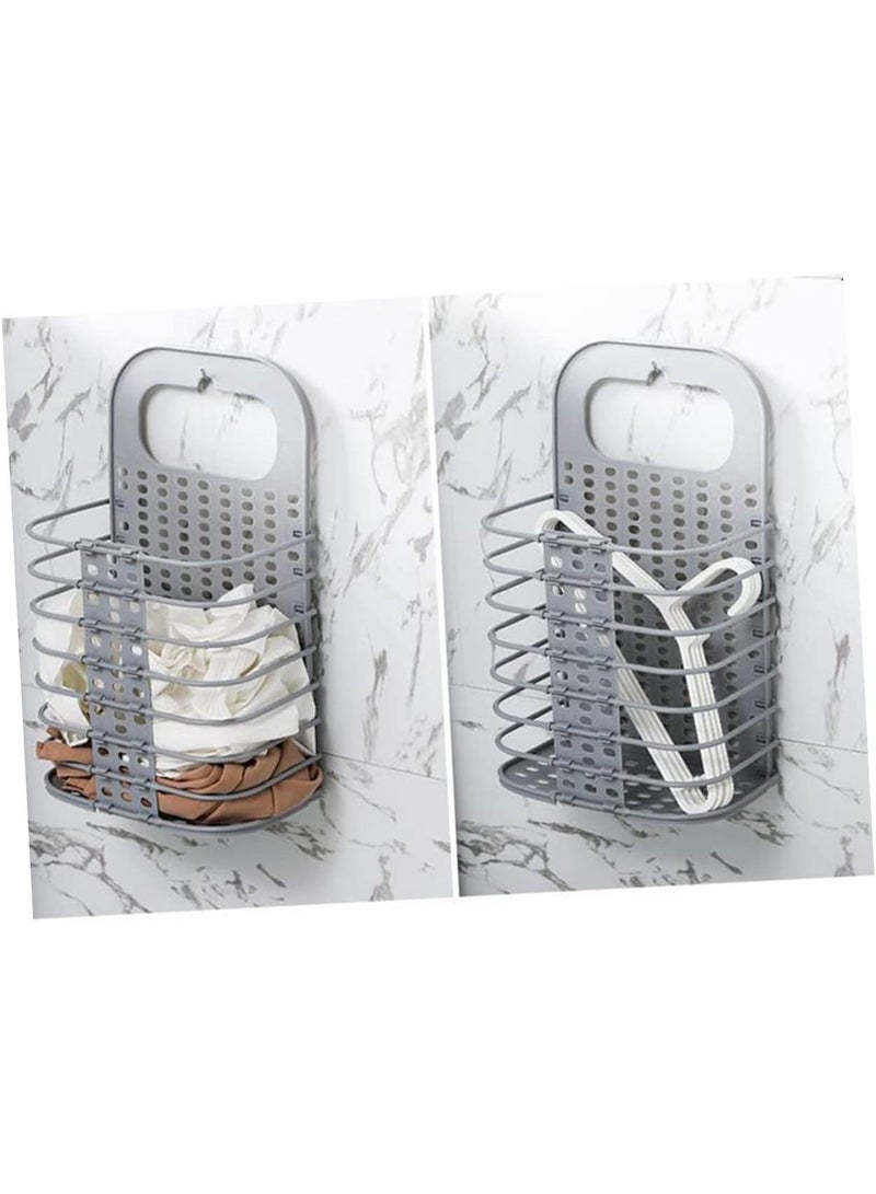 general Foldable Household Laundry Basket Wall-Mounted Plastic Clothes Hamper with Handle Sturdy Gray Storage for Bathroom Bedroom and Toilets - Image 4