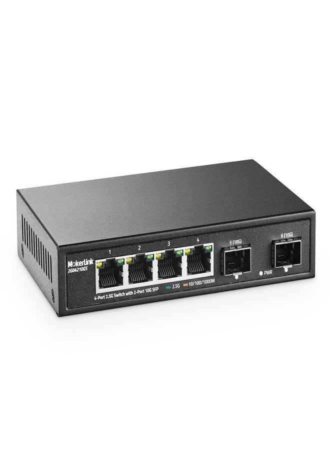 mokerlink Ethernet Switch 4 Ports 2.5G with 2x10G SFP, 4 Ports 2.5G Base-T Compatible with 10/100/1000Mbps, Unmanaged Metal Fanless Network Switch - Image 1