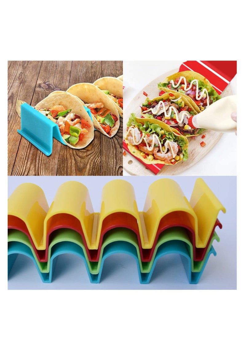 Generic - Taco Holder Stands Colorful, 4 Pcs Taco Rack Holders, Taco Truck Tray Holds Large Wave Shaped,  Taco Tray Holds Stainless Steel Mexican Food Rack Holds Up to 4 Tacos, Dishwasher and Microwave Safe - Image 1