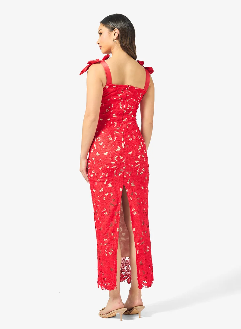 Ginger Bow Tie Detail Lace Cutwork Dress