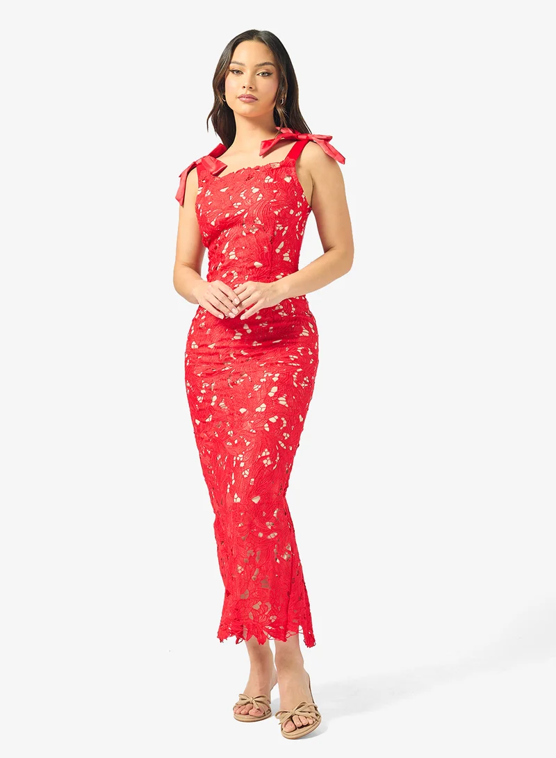 Ginger  Bow Tie Detail Lace Cutwork Dress for Women | Best Price UAE