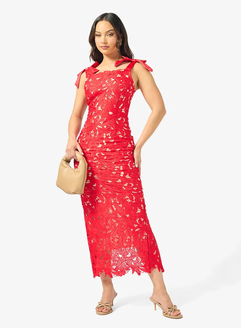 Ginger Bow Tie Detail Lace Cutwork Dress