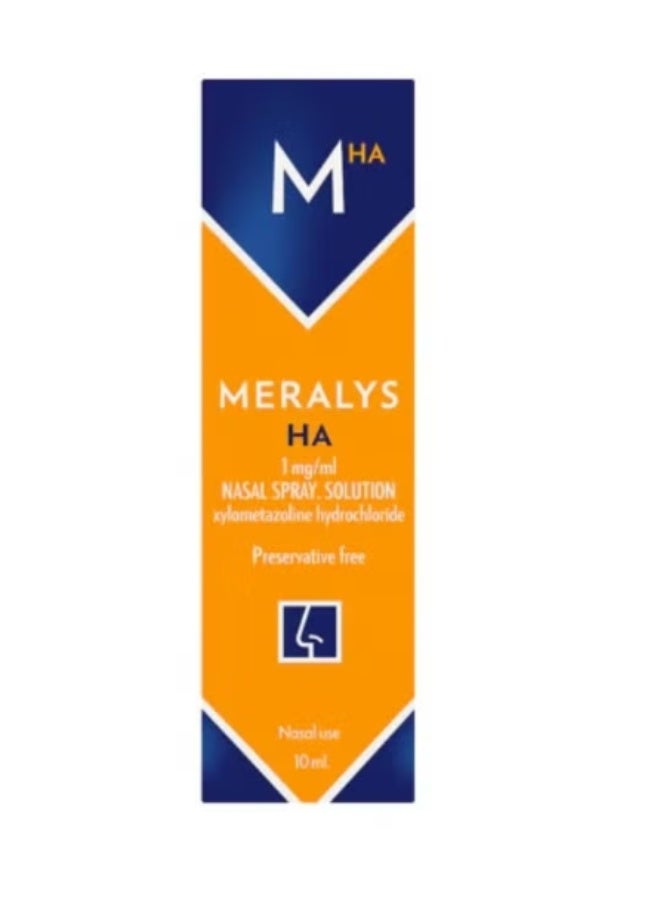 Meralys HA 1mg/ml Nasal Spray 10ml | Fast Relief from Nasal Congestion with Hydrating HA Formula