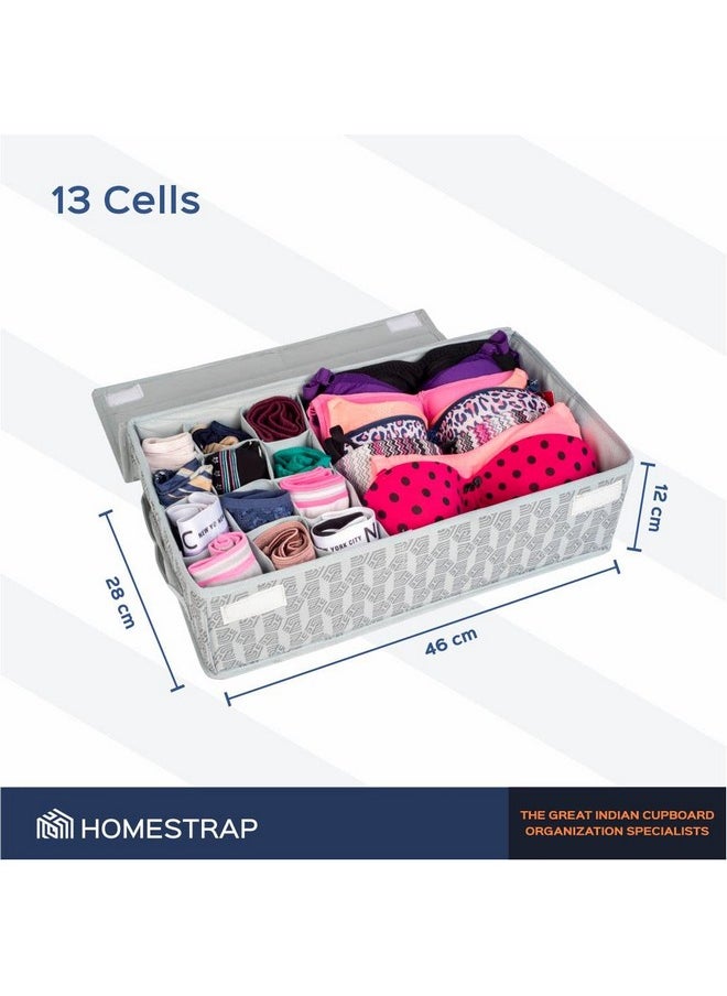 هومستراب - منظم الملابس الداخلية من HomeStrap للنساء، 12+1 مقصورة، صندوق تخزين مطبوع غير قابل للطي ومضاد للرائحة للملابس الداخلية | أدوات داخلية للصدرية والجوارب والربطات والأوشحة (رمادي) (مميز في Shark Tank) (غير منسوج) - Image 1