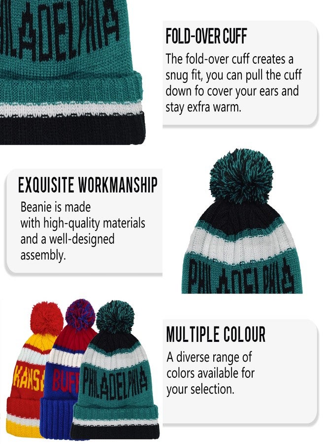 Suswoos Philadelphia Kids Beanie Hat with Pom,Children Warm Knitted Pompom Hat,Boys Girls Beanie Cap&Winter Hat,Knitted hat Gift for Fans. - Image 5