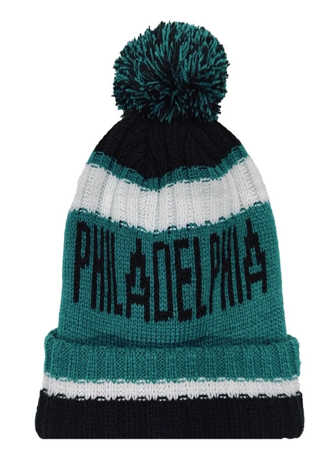 Suswoos Philadelphia Kids Beanie Hat with Pom,Children Warm Knitted Pompom Hat,Boys Girls Beanie Cap&Winter Hat,Knitted hat Gift for Fans. - Image 1