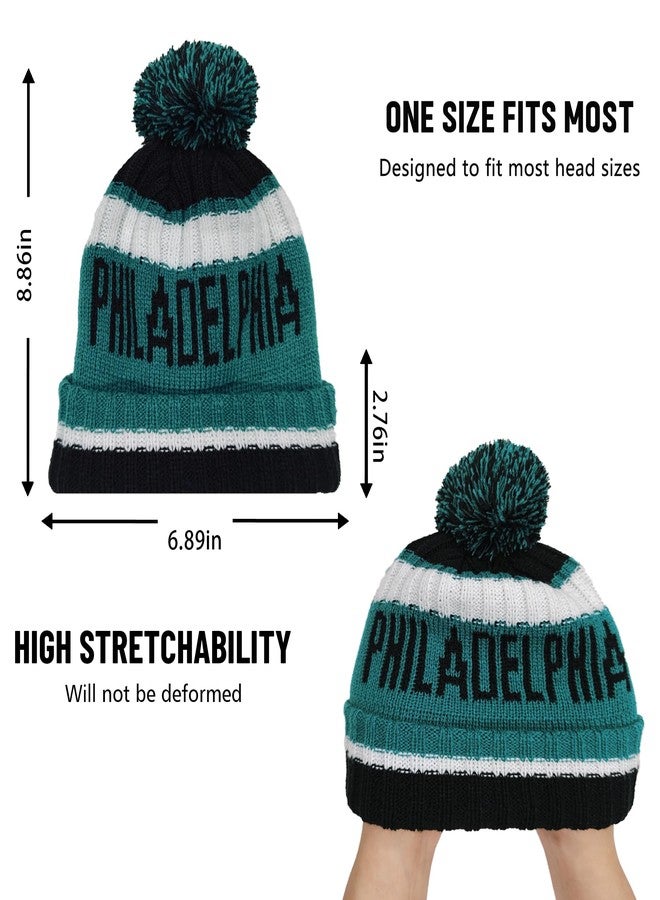 Suswoos Philadelphia Kids Beanie Hat with Pom,Children Warm Knitted Pompom Hat,Boys Girls Beanie Cap&Winter Hat,Knitted hat Gift for Fans. - Image 2