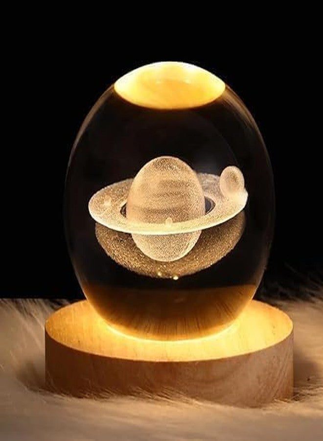 Rangoli Saturn Engraved Crystal Ball with LED Light Base – 3D Laser Engraved Decorative Night Lamp for Home Decor, Office Desk, Gift. - Image 1