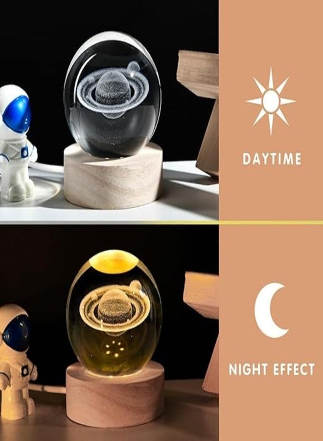 Rangoli Saturn Engraved Crystal Ball with LED Light Base – 3D Laser Engraved Decorative Night Lamp for Home Decor, Office Desk, Gift. - Image 5