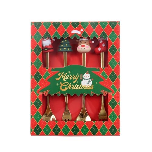 GuoGuo Wu 4Pack Stainless Steel Christmas Coffee Spoon and Xmas Dinner Forks Set -Dessert Fruit Ice Cream Iced Tea Spoon, Cake Forks - Gifts for Christmas Party Supply - Image 4