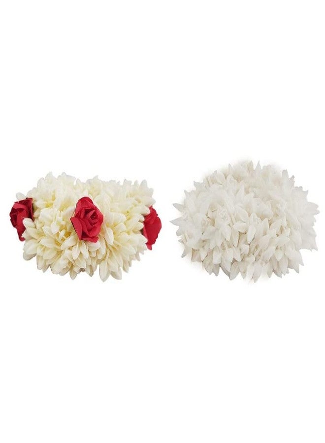 CHRONEX 2 Pcs Rose and Mogra Rubber band Gajra Best Hair Accessories Hair Gajra White - Image 1