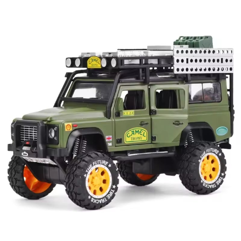 NEWAO Land Rover Camel Trophy RC Car Zinc Alloy Model With Realistic Sound Lighting Effects - Durable Electroplating Spray Paint Collectible Toy For Kids Gift Display Model - Image 1