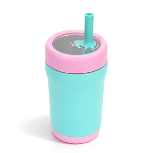 Zukro 12 oz Kids Insulated Stainless Steel Tumbler with Flexible Straw, Spill Proof Double-wall Toddlers Cup with Tritan Lid for Travel or At Home, BPA Free, Non-slip & Dishwasher Safe - Mint - Image 1