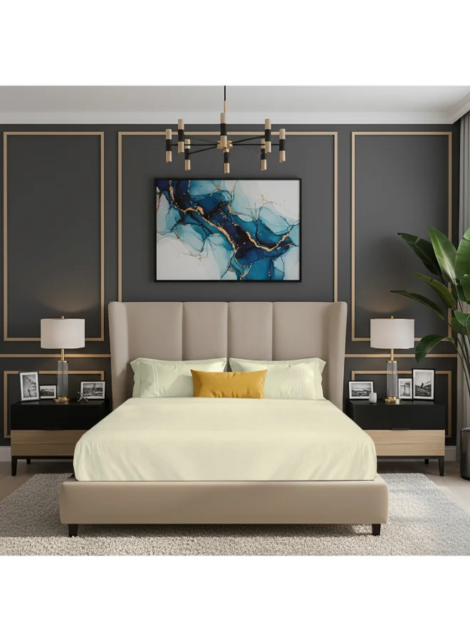 MULBERRY LIVING 100% Cotton -250 TC Serenity Solids Queen Size Fitted Bedsheet(160X200X30 cms) with 2 Pillow Covers (50 x 75 cms) - Ivory