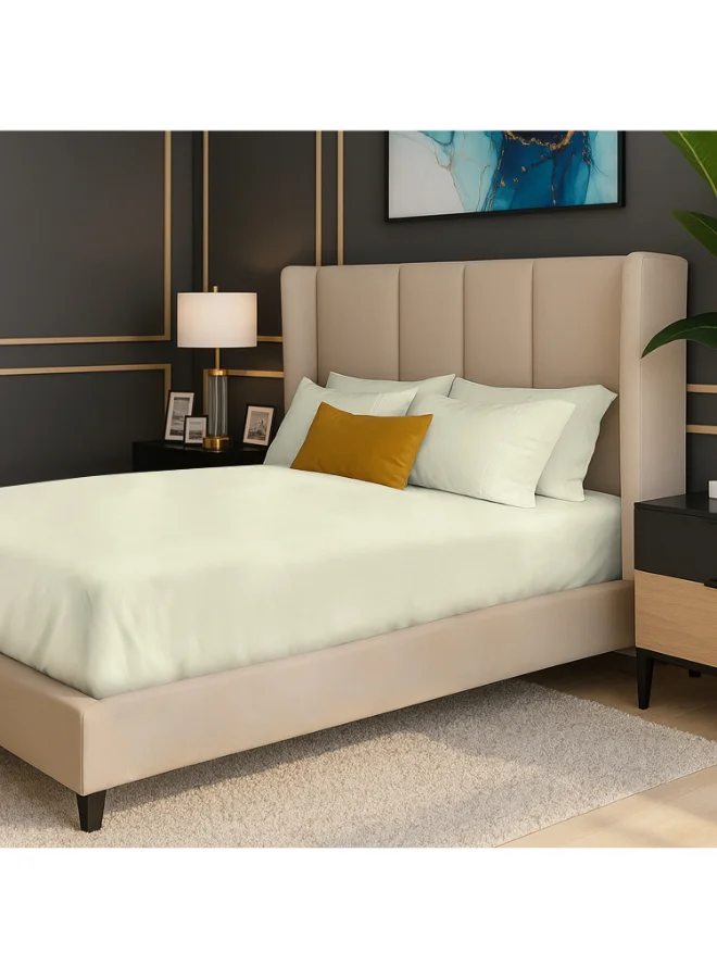 MULBERRY LIVING 100% Cotton -250 TC Serenity Solids Queen Size Fitted Bedsheet(160X200X30 cms) with 2 Pillow Covers (50 x 75 cms) - Ivory