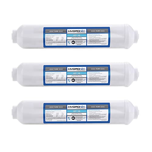 Hydronix ICF-10 Inline Post Activated Carbon Water Filter Replacement Cartridge with 1/4-Inch NPT for Refrigerator, Ice Maker, RO Reverse Osmosis System, 2000 Gallons - 1 Year Capacity (3 Pack) - Image 1