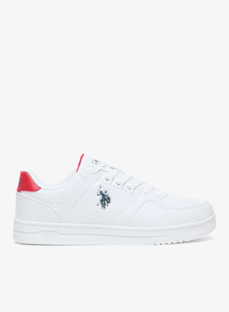 U.S. Polo Assn. Men's White and Red Low-Top Sneakers - Lightweight Shoes Classic Lace-Up Design Shoes, Comfortable for Everyday Outfits