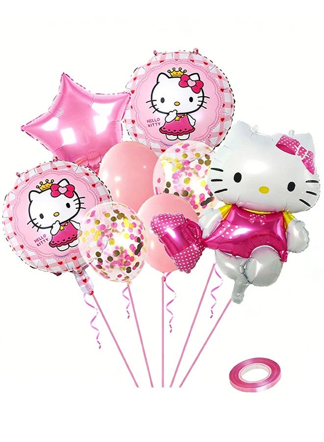 Hello Kitty Birthday balloon set, includes 9 Hello Kitty themed balloons, suitable for birthday parties - Image 1