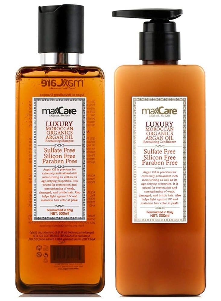 Organic Moroccan Argan Oil Shampoo and Conditioner Set Luxurious Italian Formula Sulfate and Paraben Free Ideal for Frizzy and Damaged Hair