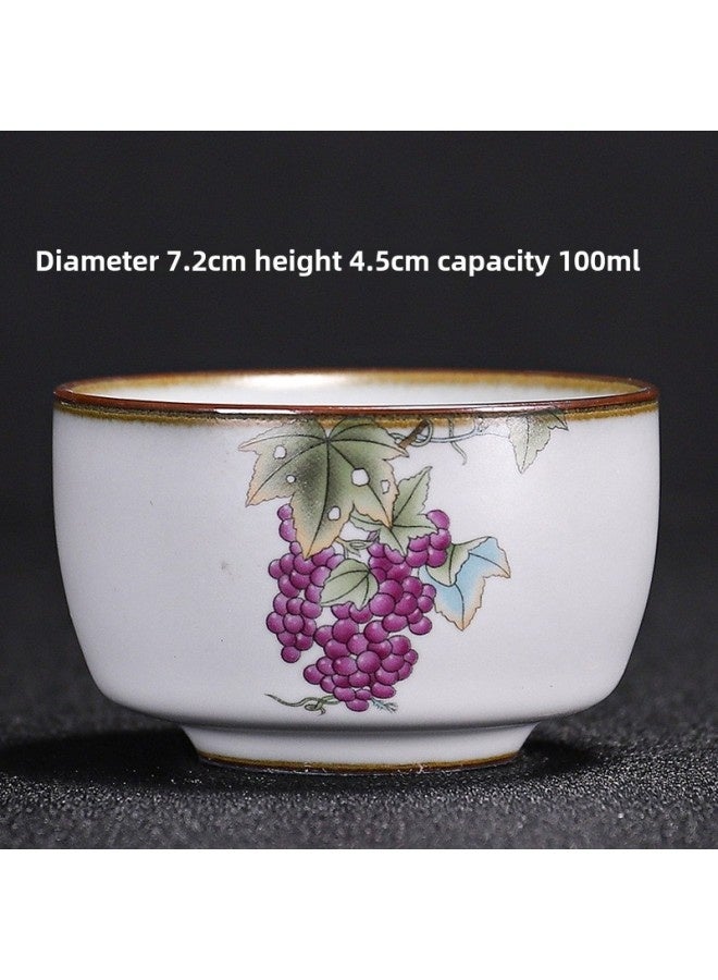 Ru Kiln Teacup Master Cup Individual Single Cup Open Piece Ice Flower Glaze Ceramic Tea Tasting Cup Kung Fu Tea Set Tea Bowl Gift Box-Color:Ru Kiln Moon White Wenquan Cup-grape Collection And Purchase To Get A Tea Towel-Capacity:Other - Image 1