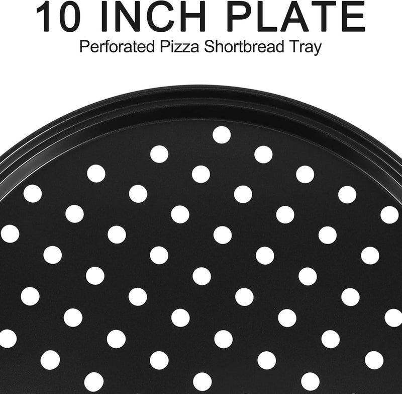 2Pc 10-Inch Perforated Pizza Pan Carbon Steel Non-Stick Coating Easy to Clean Pizza Pan - Image 2