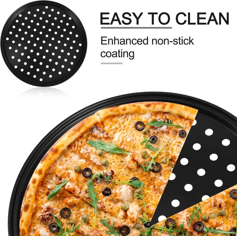 2Pc 10-Inch Perforated Pizza Pan Carbon Steel Non-Stick Coating Easy to Clean Pizza Pan - Image 5