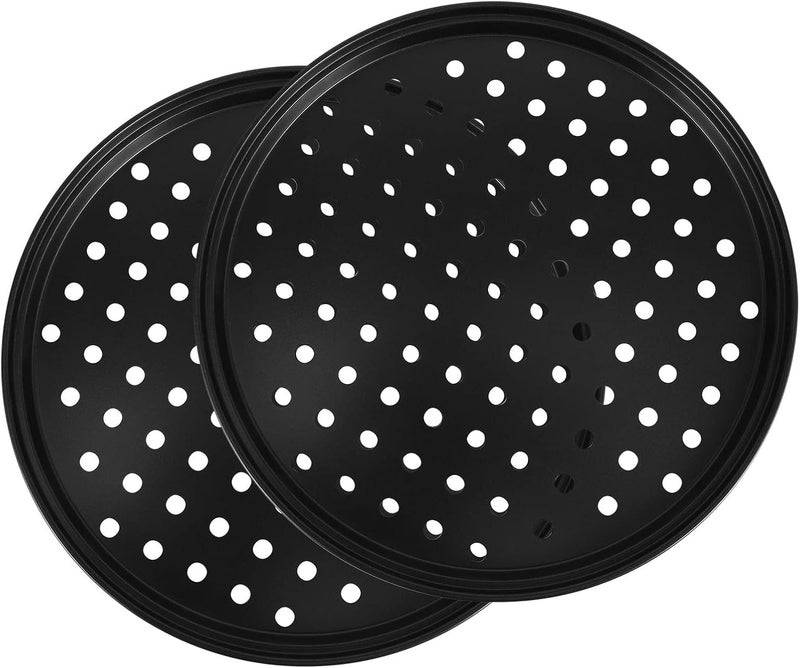 2Pc 10-Inch Perforated Pizza Pan Carbon Steel Non-Stick Coating Easy to Clean Pizza Pan - Image 1