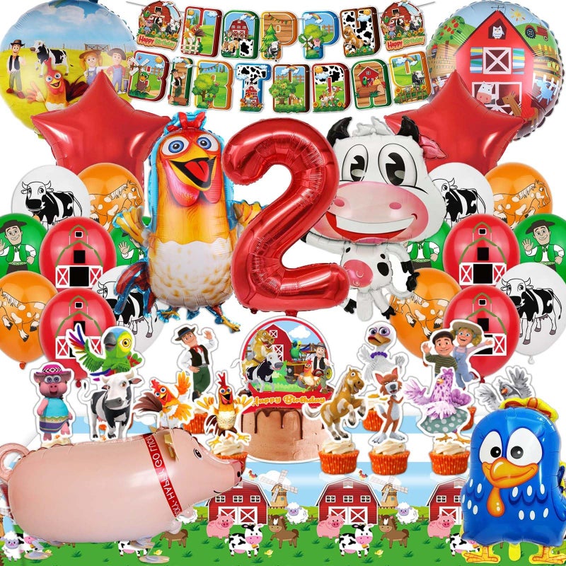 LEIYULY Farm Theme Birthday Decorations, Party Decorations, Birthday Party Supplies, Banner, Balloons, Tablecloth, Cupcake Toppers, Large Cake Decorations, Table Cover (2 year old) - Image 1