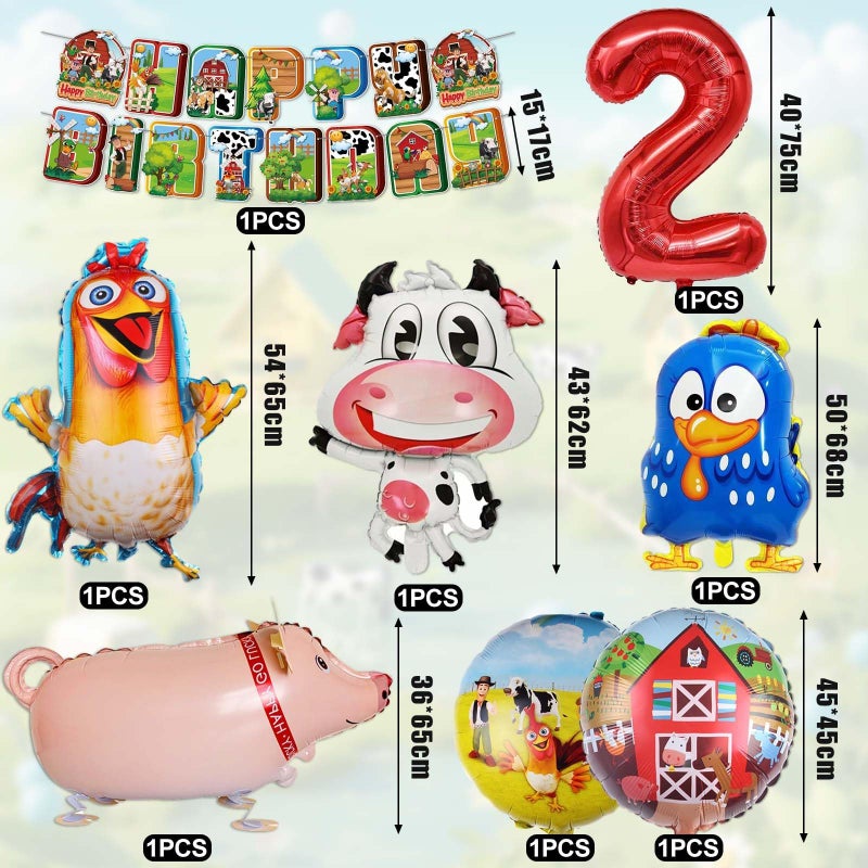 LEIYULY Farm Theme Birthday Decorations, Party Decorations, Birthday Party Supplies, Banner, Balloons, Tablecloth, Cupcake Toppers, Large Cake Decorations, Table Cover (2 year old) - Image 2
