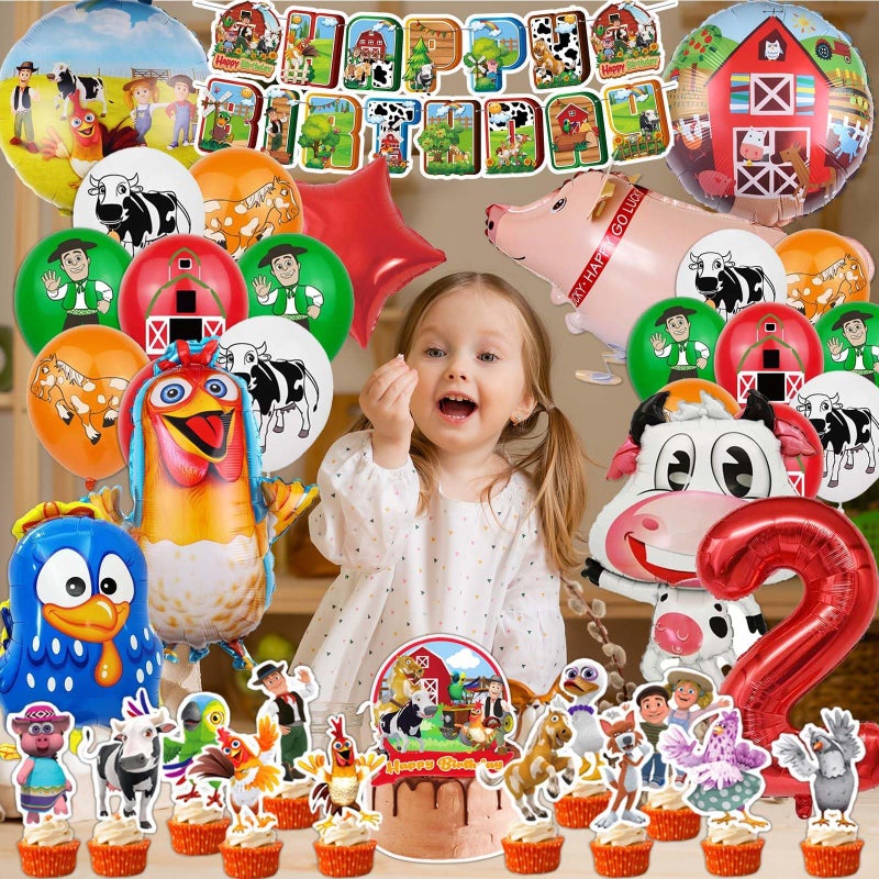 LEIYULY Farm Theme Birthday Decorations, Party Decorations, Birthday Party Supplies, Banner, Balloons, Tablecloth, Cupcake Toppers, Large Cake Decorations, Table Cover (2 year old) - Image 4