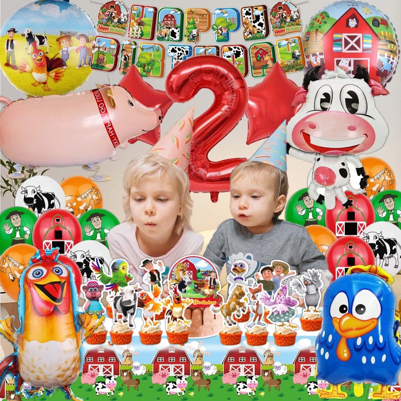 LEIYULY Farm Theme Birthday Decorations, Party Decorations, Birthday Party Supplies, Banner, Balloons, Tablecloth, Cupcake Toppers, Large Cake Decorations, Table Cover (2 year old) - Image 5