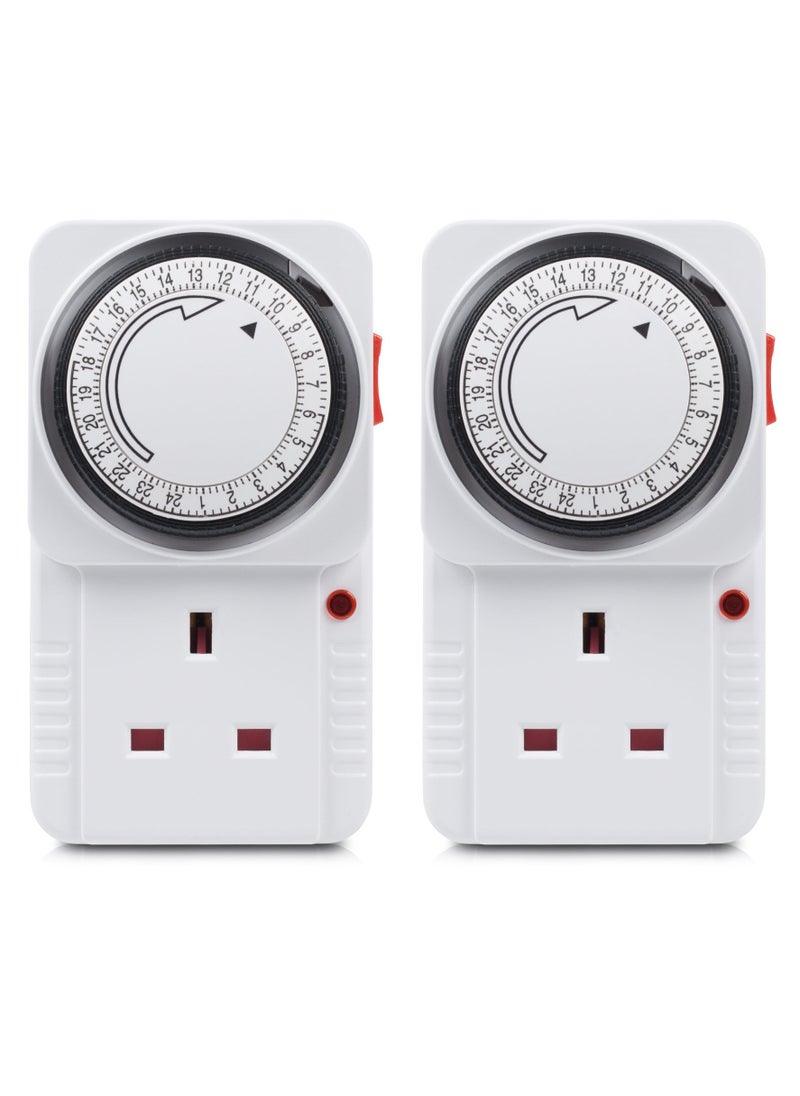 Excefore - Timer Plug Socket, 24 Hour Programmable Mechanical Timer Plug Switch, Energy Saving UK Plug-in Indoor Timer Socket, for Lights, Indoor Lighting and Home Appliances (13A/3120W, 2 Pack) - Image 1