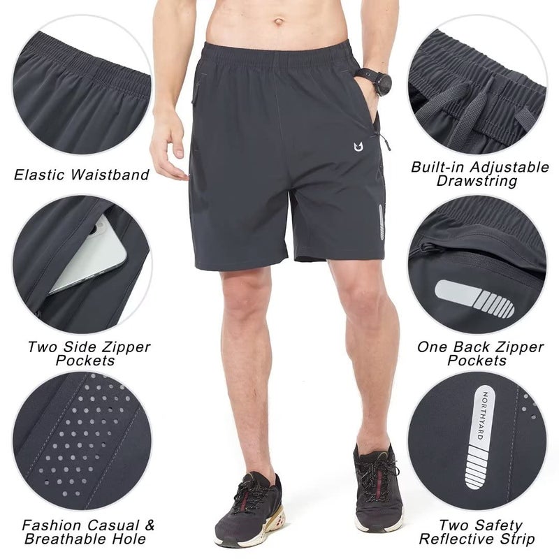 NORTHYARD Men's Athletic Running Shorts Gym Workout Shorts 7"/ 9"/ 5" Quick Dry Lightweight Sports Basketball Exercise Tennis Exercise Darkgrey L - Image 4