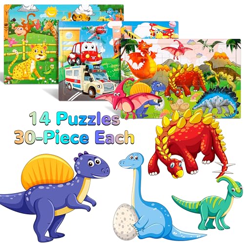 OCTERIC Puzzles for Kids Ages 48 14 Pack Wooden Jigsaw Puzzles 30 Pieces Preschool Educational Learning Toys Set for Toddler Boys and Girls Stocking Stuffers - Image 5