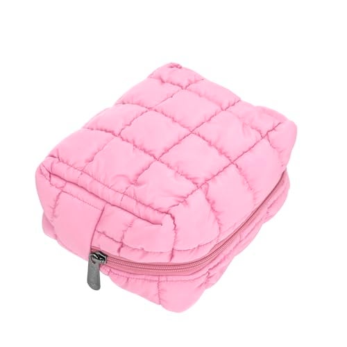 E-Tree Cute Makeup Bag,Quilted Cosmetic Bag for Women,Make up Pouch for Purse,Toiletry Zipper Pouch,Checkered Bag,Travel Case,Storage Pouches for Organization (Pink) - Image 2