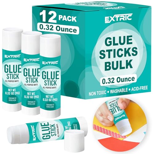 EXTRIC Glue Sticks Bulk Classroom, White Glue Sticks for Kids 12 Count, 0.32 Ounce, Washable All Purpose, for Kids, School and Home - Image 1