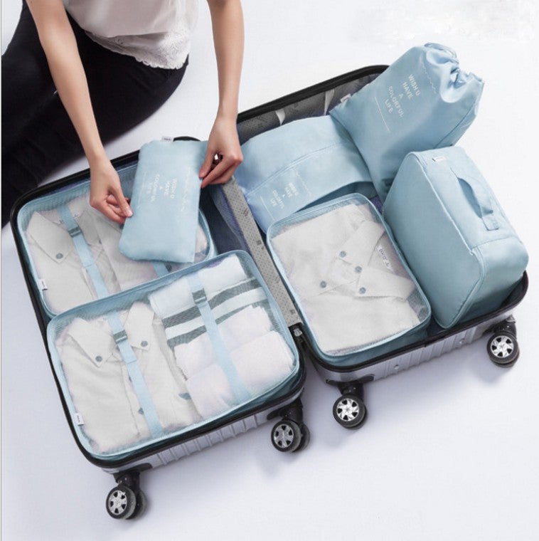 Travel Luggage Organizers 7 Pcs Blue: Waterproof Oxford Fabric Compression Packing Cubes - 30% Extra Space, Double Zippers, Mesh Top for Short Or Long Trips, Business Travel, Carry-On Bags & Drawers - Image 4