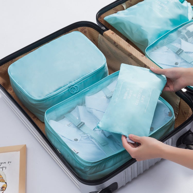 Travel Luggage Organizers 7 Pcs Blue: Waterproof Oxford Fabric Compression Packing Cubes - 30% Extra Space, Double Zippers, Mesh Top for Short Or Long Trips, Business Travel, Carry-On Bags & Drawers - Image 5