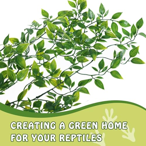 HERCOCCI Reptile Plants, 2 Pack Terrarium Hanging Plants Vines Artificial Leaves Habitat Decorations with Suction Cup for Bearded Dragon Hermit Crab Lizard Snake Geckos Chameleon - Image 2