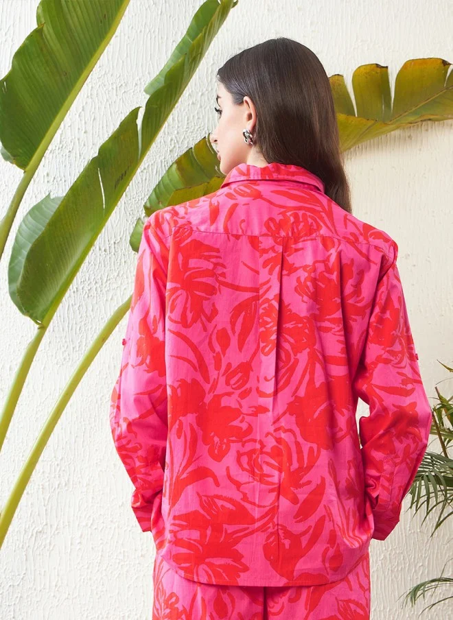 SASSAFRAS Magenta Floral Printed Casual Shirt for Women