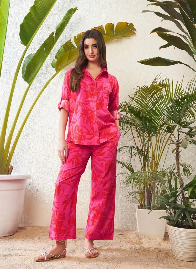 SASSAFRAS Magenta Floral Printed Casual Shirt for Women