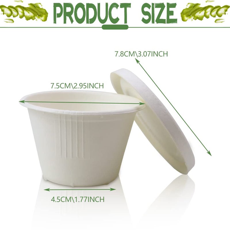 Vmiapxo 100 Pack 4oz Disposable Paper Cups with Lids, Small Ice Cream Cups, 4 Ounce Natural Bagasse Fiber Recycleable Paper Bowls for Portion Condiments, Sauce, Souffle - Image 2